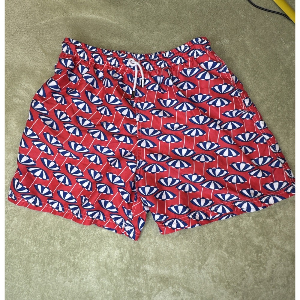 98 COAST AV. Boys RED white BLUE beach umbrella Swim 5" Trunks Elastic Waist XL